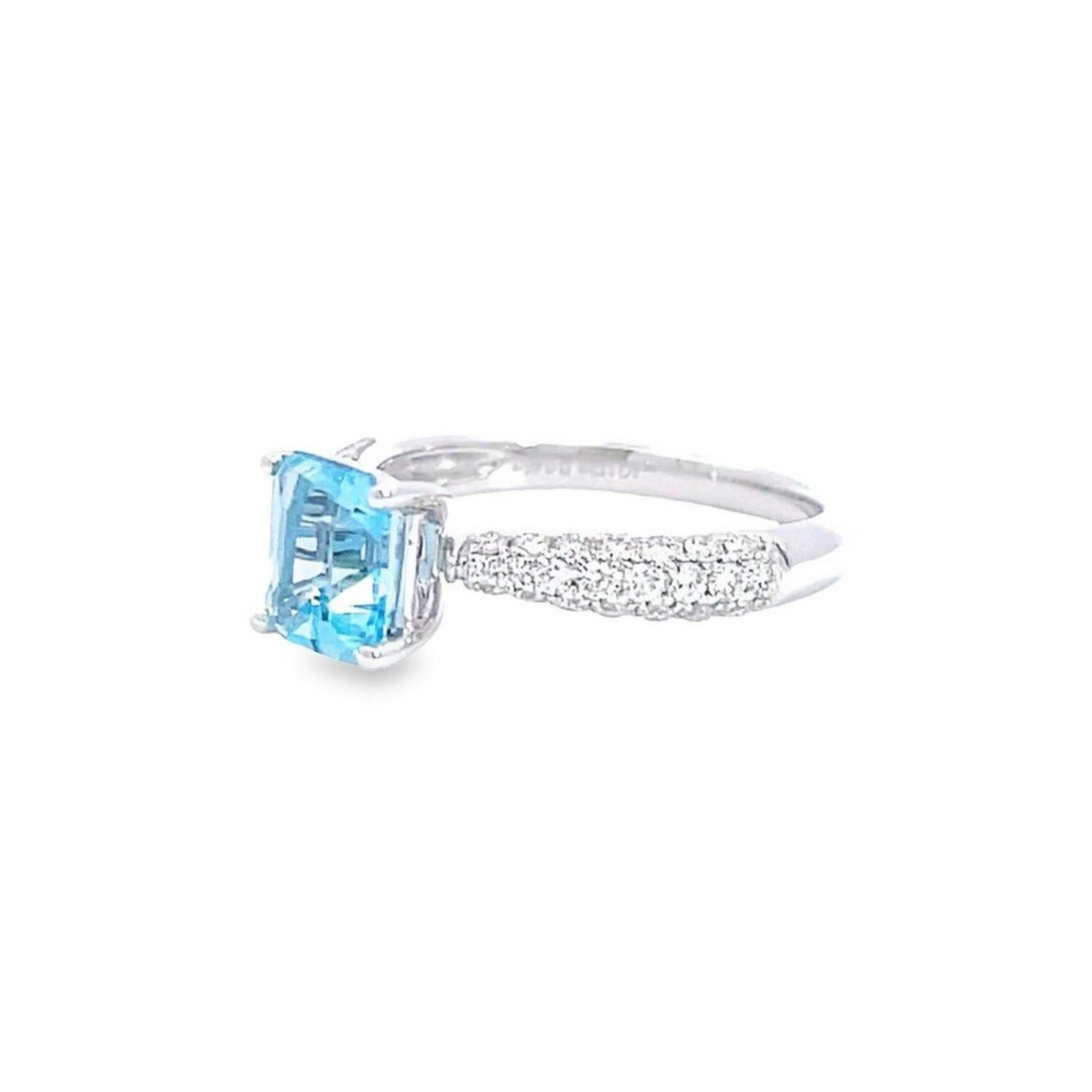 天然馬達加斯加產阿斯切工(Asscher Cut)海藍寶鑽石戒指 - WILLS JEWELLERY