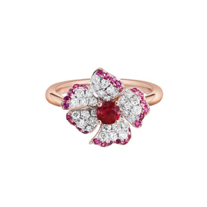 Blossom・紅寶石五瓣花鑽石戒指 - WILLS JEWELLERY