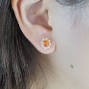 Blossom・橢圓形芬達石鑽石耳環 - WILLS JEWELLERY