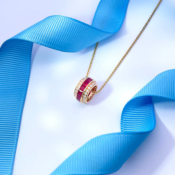 Circle Circle · 公主方紅寶石鑽石雙行光環項鏈 - WILLS JEWELLERY