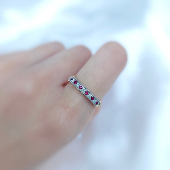 《Dreamy》紅白相間紅寶石鑽石珠邊戒指 - WILLS JEWELLERY
