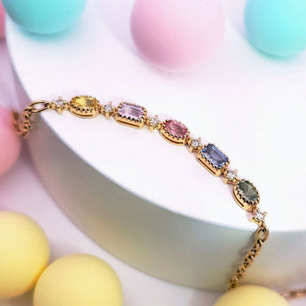 《Dreamy》復古彩虹寶石鑽石手鏈 - WILLS JEWELLERY