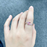 《Dreamy》櫻花色調紅寶石粉紅寶石雙行鑽石戒指 - WILLS JEWELLERY