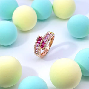 《Dreamy》櫻花色調紅寶石粉紅寶石雙行鑽石戒指 - WILLS JEWELLERY