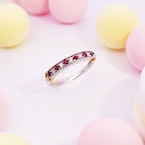 《Dreamy》紅白相間紅寶石鑽石珠邊戒指 - WILLS JEWELLERY