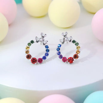 《Dreamy》彩虹寶石鑽石花花耳環 - WILLS JEWELLERY