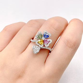 Garden・彩色藍寶石鑽石四葉草戒指 - WILLS JEWELLERY