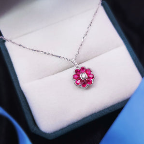 Garden・花形紅寶石鑽石珠邊吊咀 - WILLS JEWELLERY