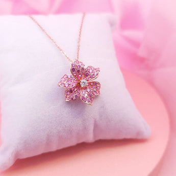 Garden・花形粉紅藍寶石鑽石吊咀 - WILLS JEWELLERY