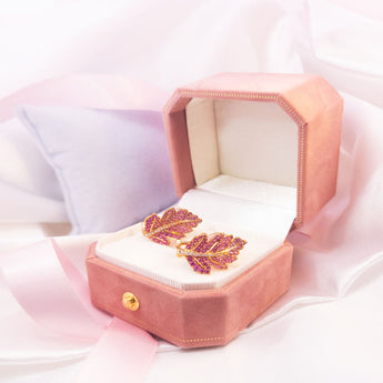 Garden・粉紅藍寶石鑽石羽毛耳環 - WILLS JEWELLERY