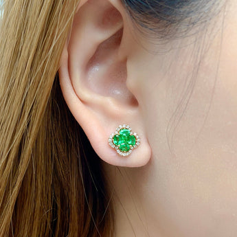 Garden・花形祖母綠鑽石耳環 - WILLS JEWELLERY