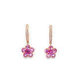 Garden・花形粉紅藍寶石珠邊鑽石耳扣 - WILLS JEWELLERY