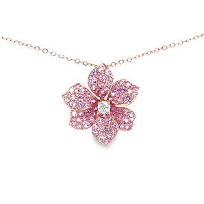 Garden・花形粉紅藍寶石鑽石吊咀 - WILLS JEWELLERY