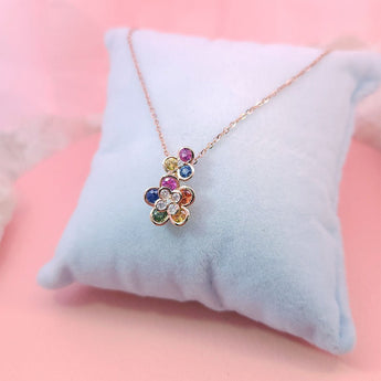 Garden 彩色花樣圓藍寶石鑽石吊墜 - WILLS JEWELLERY