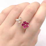 Garden・紅寶石鑽石珠邊開口戒指 - WILLS JEWELLERY