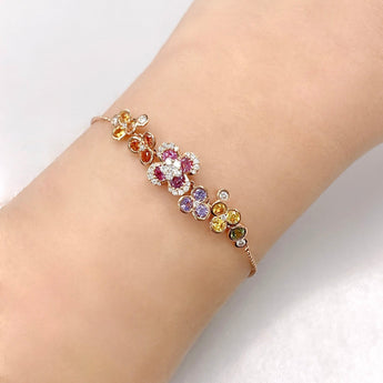 Garden・彩色藍寶石鑽石四葉草手鏈 - WILLS JEWELLERY