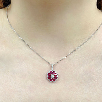 Garden・花形紅寶石鑽石珠邊吊咀 - WILLS JEWELLERY