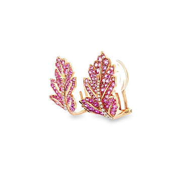 Garden・粉紅藍寶石鑽石羽毛耳環 - WILLS JEWELLERY