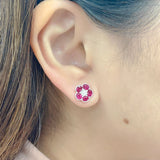 Garden・花形紅寶石珠邊鑽石耳環 - WILLS JEWELLERY