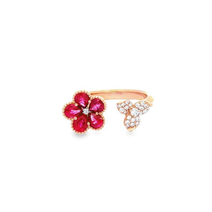 Garden・紅寶石鑽石珠邊開口戒指 - WILLS JEWELLERY