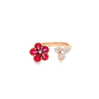 Garden・紅寶石鑽石珠邊開口戒指 - WILLS JEWELLERY