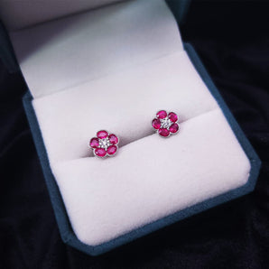 Garden・花形紅寶石珠邊鑽石耳環 - WILLS JEWELLERY