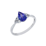 經典三爪梨形紫藍坦桑石鑽石戒指II - WILLS JEWELLERY