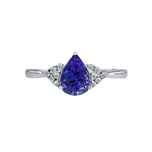 經典三爪梨形紫藍坦桑石鑽石戒指II - WILLS JEWELLERY