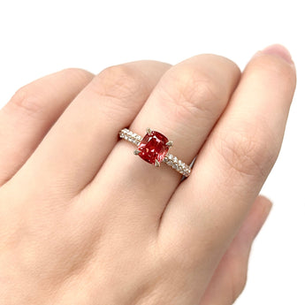 橘紅枕形尖晶石鑽石戒指 ll - WILLS JEWELLERY