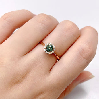 Minimorism・圓形澳洲綠藍寶石圍鑽戒指 - WILLS JEWELLERY