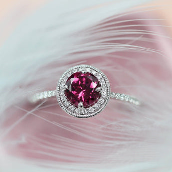 Pink Planet・天然圓形玫瑰石榴石鑽石戒指 - WILLS JEWELLERY