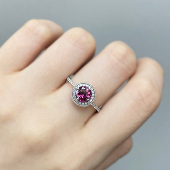 Pink Planet・天然圓形玫瑰石榴石鑽石戒指 - WILLS JEWELLERY