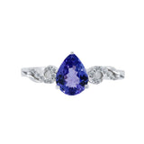 經典三爪梨形紫藍坦桑石與鑽石戒指 - WILLS JEWELLERY
