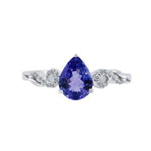 經典三爪梨形紫藍坦桑石與鑽石戒指 - WILLS JEWELLERY