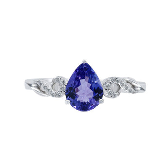經典三爪梨形紫藍坦桑石與鑽石戒指 - WILLS JEWELLERY