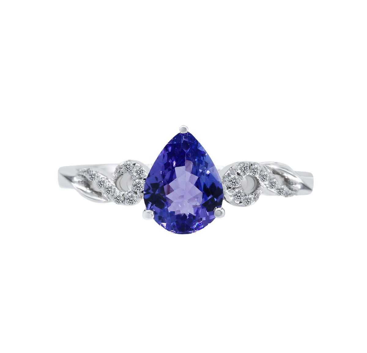 經典三爪梨形紫藍坦桑石與鑽石戒指 - WILLS JEWELLERY