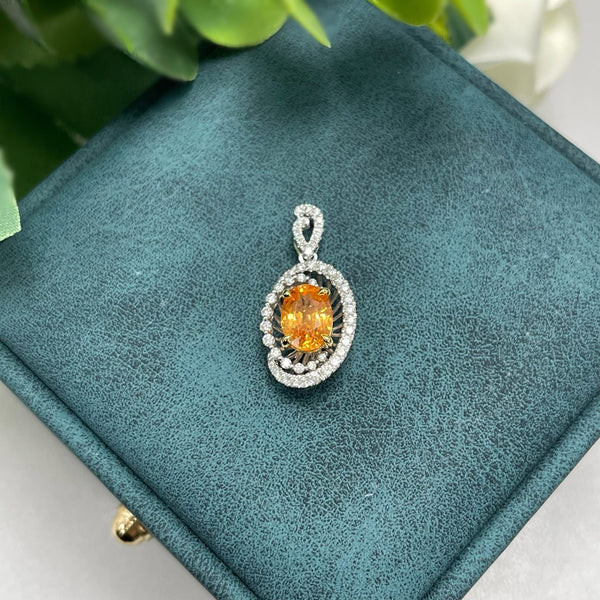 Spessartite Diamond Halo Pendant WILLS JEWELLERY