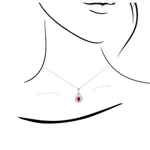 橢圓形紅寶石圍鑽鑽石吊墜 - WILLS JEWELLERY