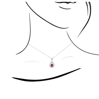 橢圓形紅寶石圍鑽鑽石吊墜 - WILLS JEWELLERY