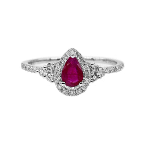 梨形紅寶石圍石鑽石戒指 - WILLS JEWELLERY