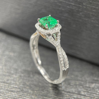 祖母綠形綠寶石鑽石戒指 (哥倫比亞) - WILLS JEWELLERY