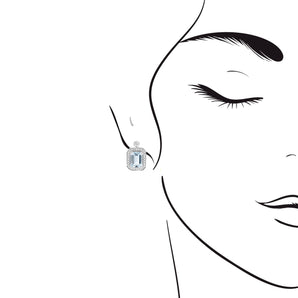 祖母綠形冰藍色海藍寶圍石鑽石耳環 - WILLS JEWELLERY