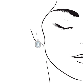 祖母綠形冰藍色海藍寶圍石鑽石耳環 - WILLS JEWELLERY