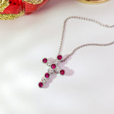 復古紅寶石鑽石珠邊十字架吊墜 - WILLS JEWELLERY