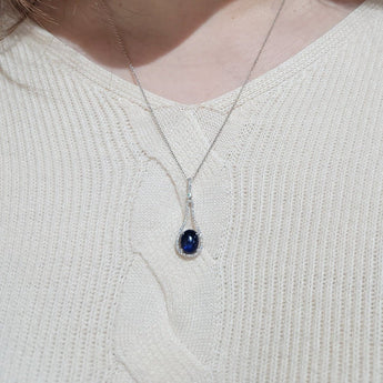 蛋形孤面藍寶石鑽石吊墜 - WILLS JEWELLERY