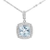 枕形海藍寶雙重圍石鑽石吊墜 - WILLS JEWELLERY