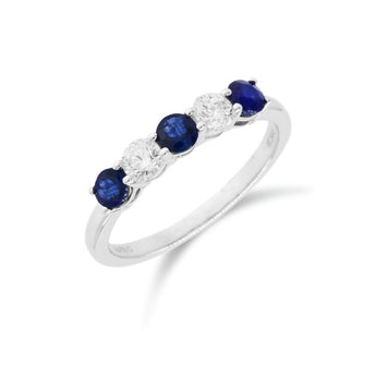 五石間鑲藍寶石鑽石線戒 - WILLS JEWELLERY