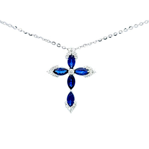 華麗藍寶石十字架鑽石吊墜 - WILLS JEWELLERY