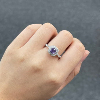 經典枕形紫色藍寶石鑽石戒指【附證書】 - WILLS JEWELLERY