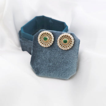 復古耳環．宮廷綠沙弗萊寶石 - WILLS JEWELLERY